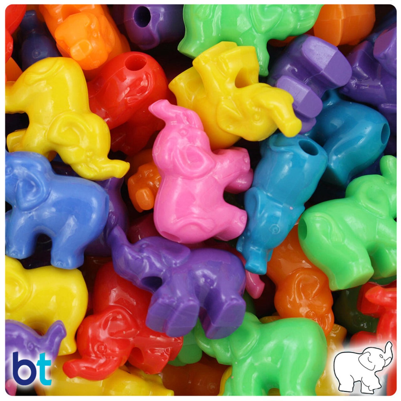 BeadTin Circus Opaque Mix 25mm Elephant Plastic Pony Beads (24pcs)